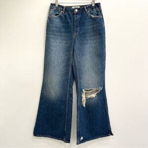 NWOT Free People We the Free Flare Jeans High Rise Button Fly Distressed